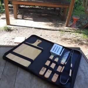 ESTUCHE PARRILLERO EN TELA 4 PZAS. BBQ C/TABLA