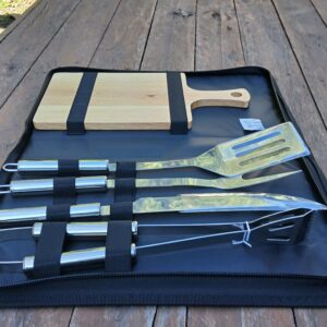 ESTUCHE PARRILLERO EN TELA 4 PZAS. C/TABLA